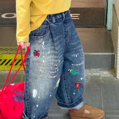 デニムパンツ 刺繍デニムパンツ ワイドジーンズ バルーンシルエット【mh0011061】