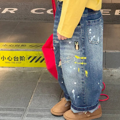 デニムパンツ 刺繍デニムパンツ ワイドジーンズ バルーンシルエット【mh0011061】