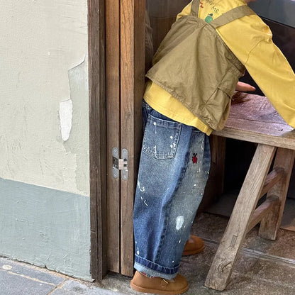 デニムパンツ 刺繍デニムパンツ ワイドジーンズ バルーンシルエット【mh0011061】