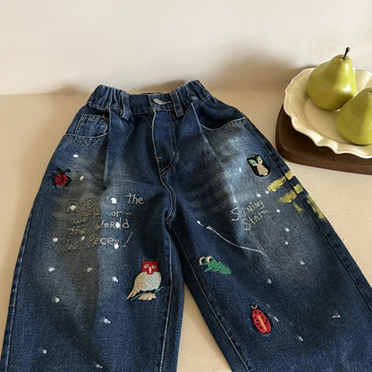 デニムパンツ 刺繍デニムパンツ ワイドジーンズ バルーンシルエット【mh0011061】