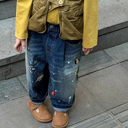 デニムパンツ 刺繍デニムパンツ ワイドジーンズ バルーンシルエット【mh0011061】