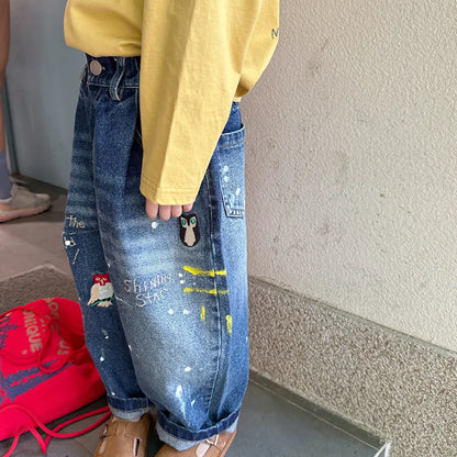 デニムパンツ 刺繍デニムパンツ ワイドジーンズ バルーンシルエット【mh0011061】