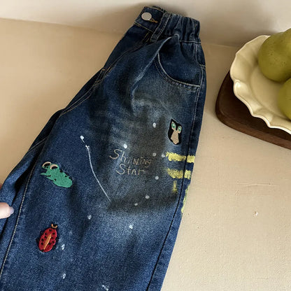 デニムパンツ 刺繍デニムパンツ ワイドジーンズ バルーンシルエット【mh0011061】