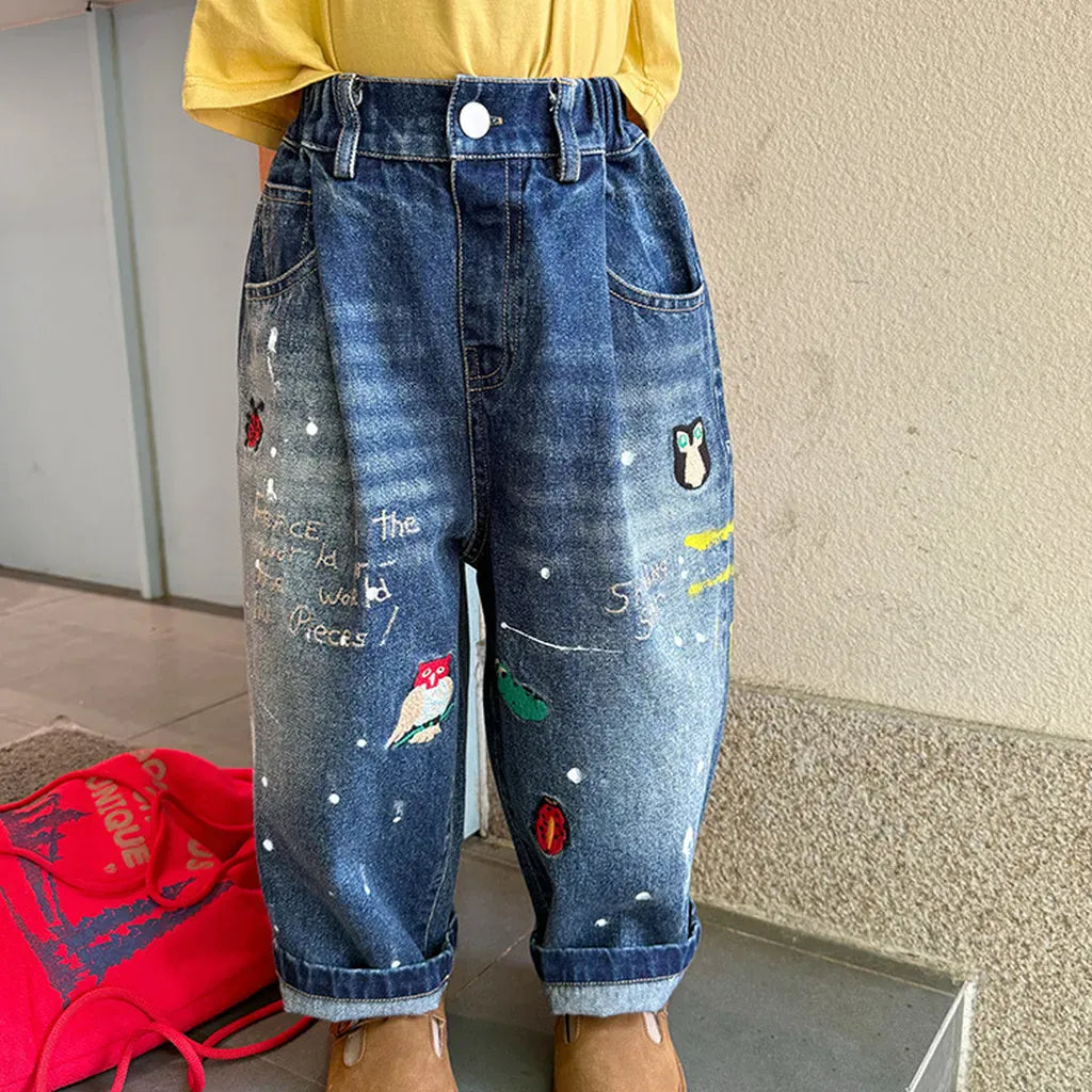 デニムパンツ 刺繍デニムパンツ ワイドジーンズ バルーンシルエット【mh0011061】