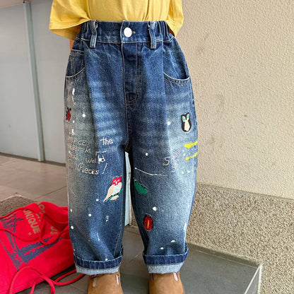 デニムパンツ 刺繍デニムパンツ ワイドジーンズ バルーンシルエット【mh0011061】