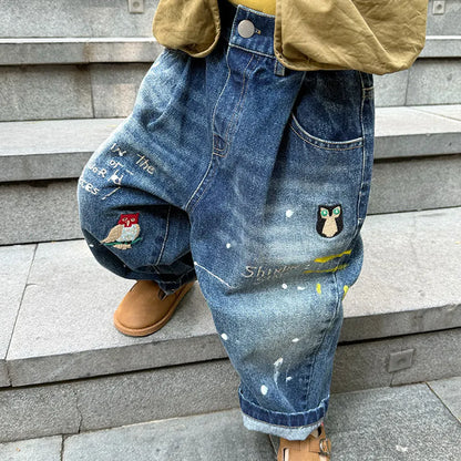 デニムパンツ 刺繍デニムパンツ ワイドジーンズ バルーンシルエット【mh0011061】