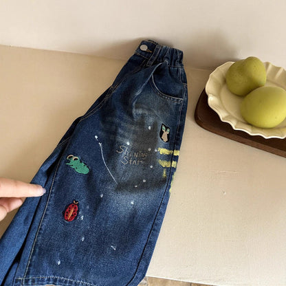 デニムパンツ 刺繍デニムパンツ ワイドジーンズ バルーンシルエット【mh0011061】