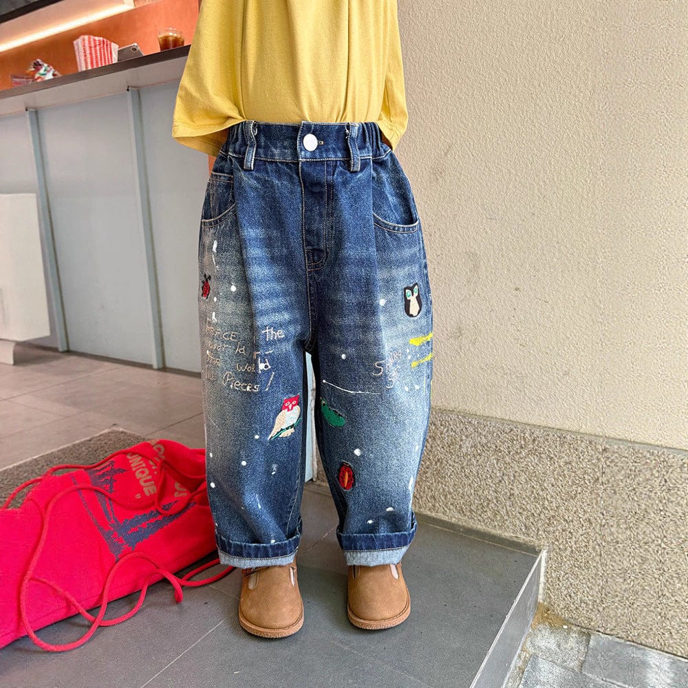 デニムパンツ 刺繍デニムパンツ ワイドジーンズ バルーンシルエット【mh0011061】