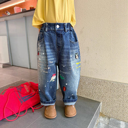 デニムパンツ 刺繍デニムパンツ ワイドジーンズ バルーンシルエット【mh0011061】