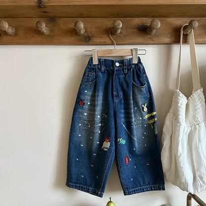 デニムパンツ 刺繍デニムパンツ ワイドジーンズ バルーンシルエット【mh0011061】