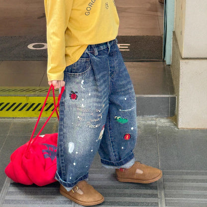 デニムパンツ 刺繍デニムパンツ ワイドジーンズ バルーンシルエット【mh0011061】