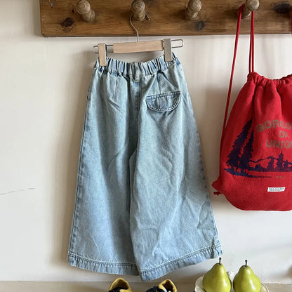 デニムパンツ ルーズストレートデニムパンツ ウエストゴム ワイドシルエットパンツ【mh0011062】