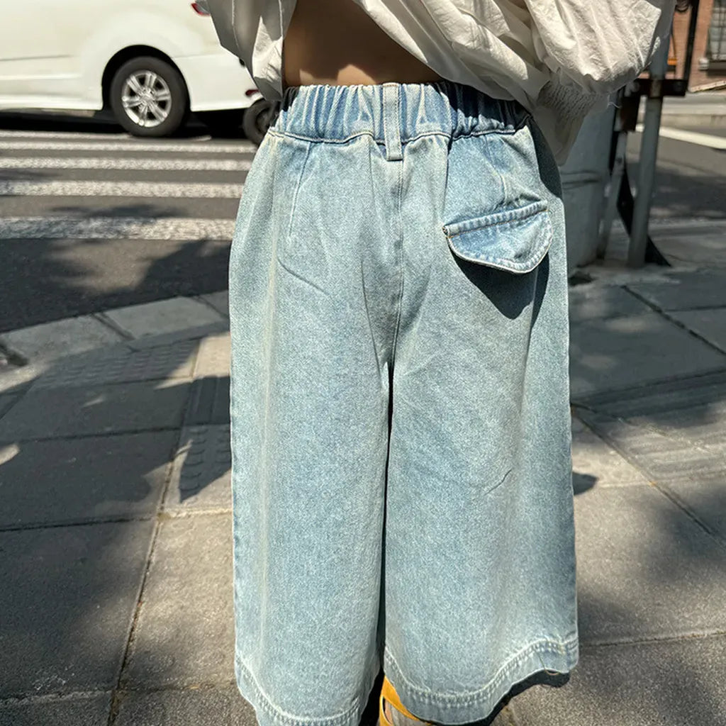 デニムパンツ ルーズストレートデニムパンツ ウエストゴム ワイドシルエットパンツ【mh0011062】