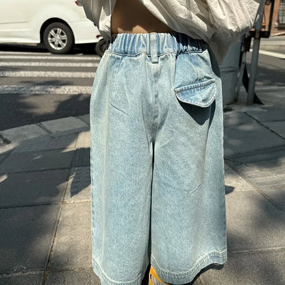 デニムパンツ ルーズストレートデニムパンツ ウエストゴム ワイドシルエットパンツ【mh0011062】