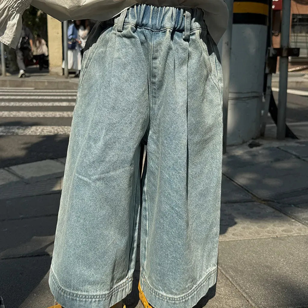 デニムパンツ ルーズストレートデニムパンツ ウエストゴム ワイドシルエットパンツ【mh0011062】