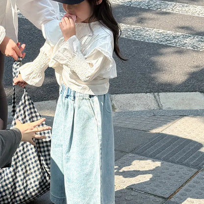 デニムパンツ ルーズストレートデニムパンツ ウエストゴム ワイドシルエットパンツ【mh0011062】