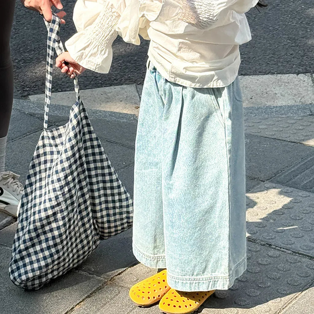 デニムパンツ ルーズストレートデニムパンツ ウエストゴム ワイドシルエットパンツ【mh0011062】