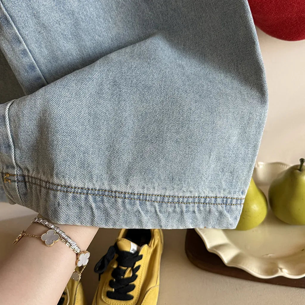 デニムパンツ ルーズストレートデニムパンツ ウエストゴム ワイドシルエットパンツ【mh0011062】