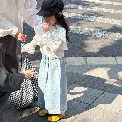 デニムパンツ ルーズストレートデニムパンツ ウエストゴム ワイドシルエットパンツ【mh0011062】