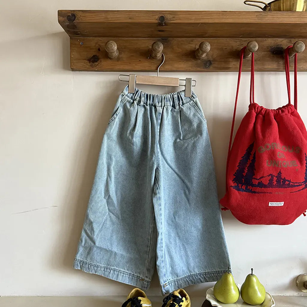 デニムパンツ ルーズストレートデニムパンツ ウエストゴム ワイドシルエットパンツ【mh0011062】