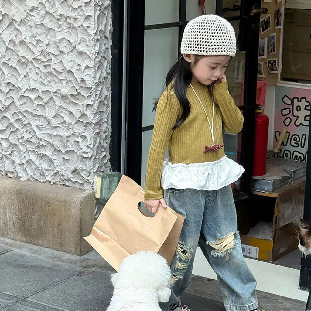 デニムパンツ ダメージ加工ワイドデニムパンツ クラッシュデニム ジーンズ【mh0011063】