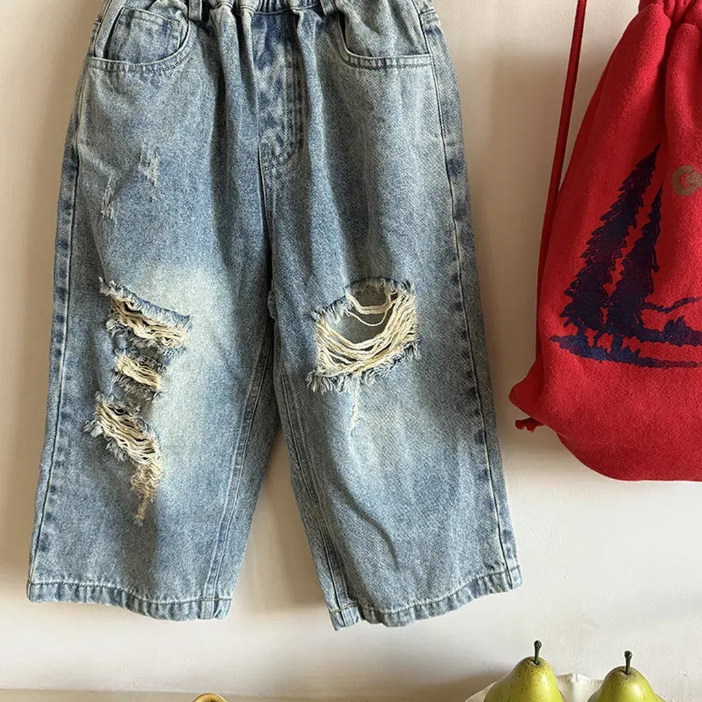 デニムパンツ ダメージ加工ワイドデニムパンツ クラッシュデニム ジーンズ【mh0011063】