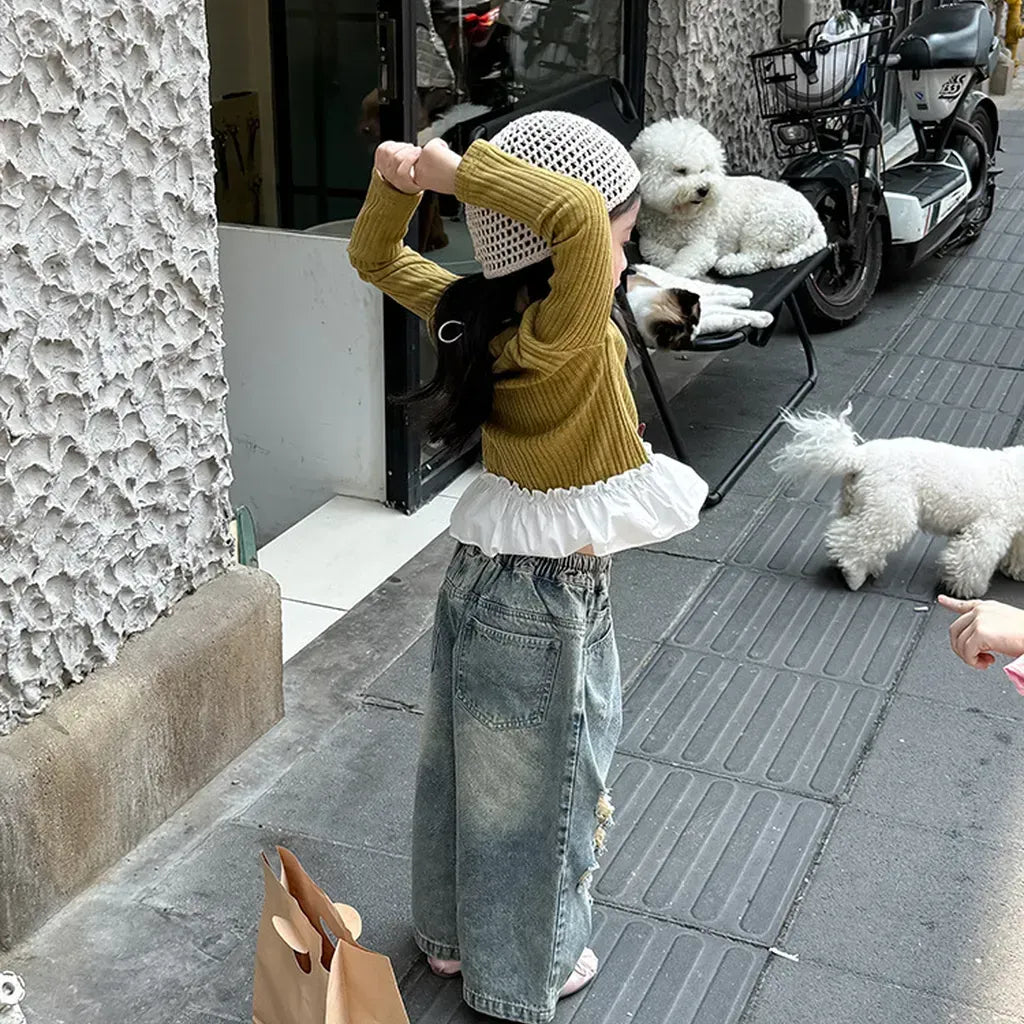 デニムパンツ ダメージ加工ワイドデニムパンツ クラッシュデニム ジーンズ【mh0011063】