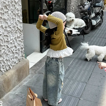 デニムパンツ ダメージ加工ワイドデニムパンツ クラッシュデニム ジーンズ【mh0011063】