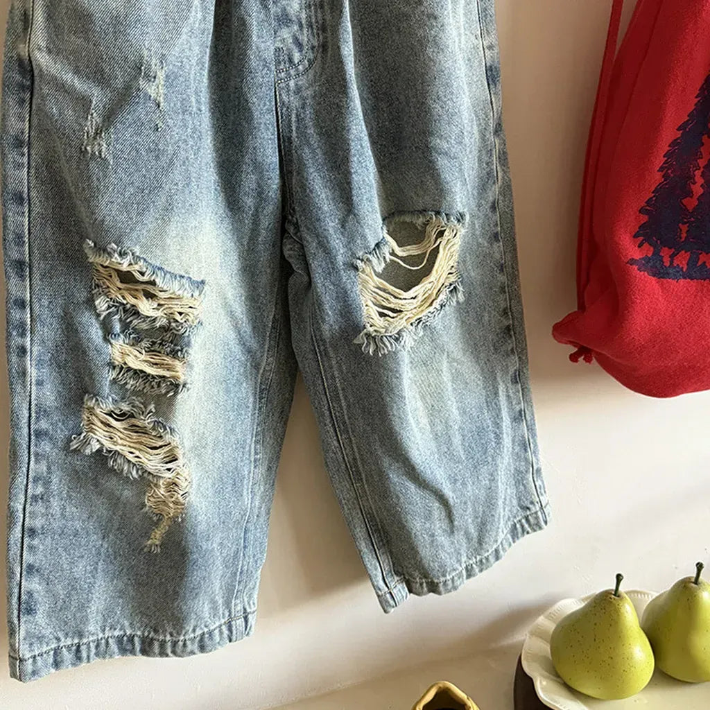 デニムパンツ ダメージ加工ワイドデニムパンツ クラッシュデニム ジーンズ【mh0011063】