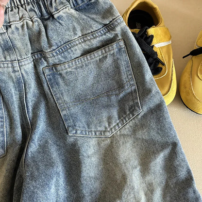 デニムパンツ ダメージ加工ワイドデニムパンツ クラッシュデニム ジーンズ【mh0011063】