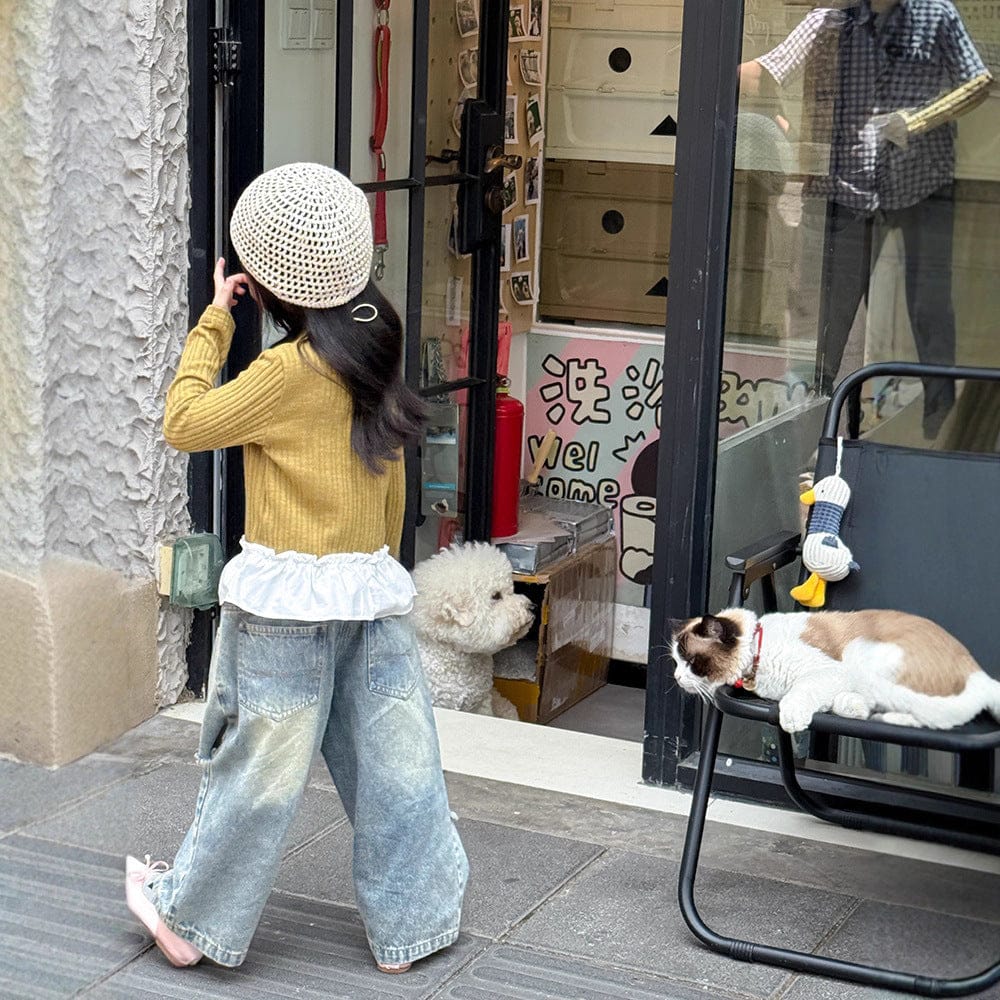 デニムパンツ ダメージ加工ワイドデニムパンツ クラッシュデニム ジーンズ【mh0011063】