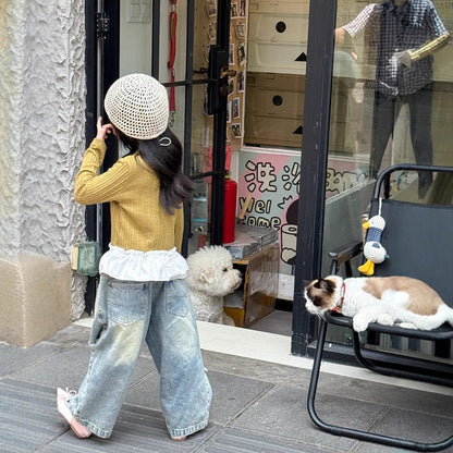 デニムパンツ ダメージ加工ワイドデニムパンツ クラッシュデニム ジーンズ【mh0011063】