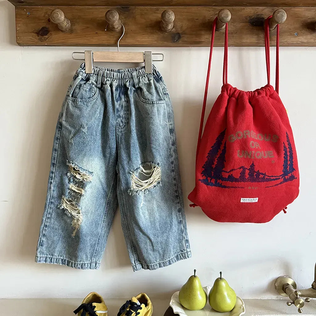 デニムパンツ ダメージ加工ワイドデニムパンツ クラッシュデニム ジーンズ【mh0011063】