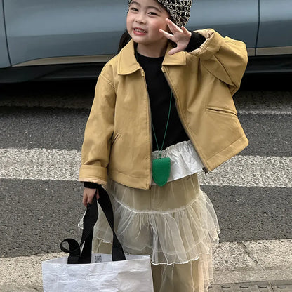 ショートコート・ジャケット・ジャンパー フェイクレザーショートジャケット フルジップアウター レトロブルゾン【mh0011064】