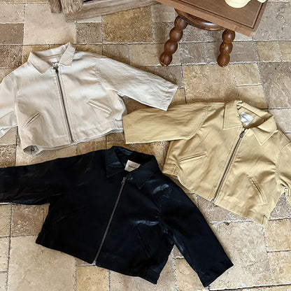 ショートコート・ジャケット・ジャンパー フェイクレザーショートジャケット フルジップアウター レトロブルゾン【mh0011064】