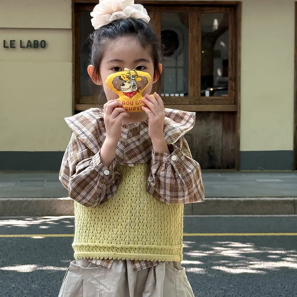 長袖シャツ・ブラウス ビックカラーチェック柄ブラウス 丸襟長袖トップス【mh0011066】