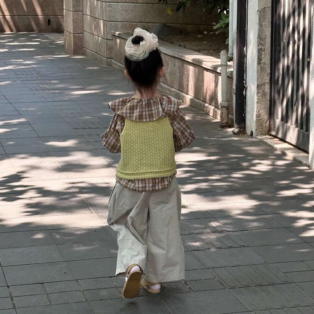 長袖シャツ・ブラウス ビックカラーチェック柄ブラウス 丸襟長袖トップス【mh0011066】