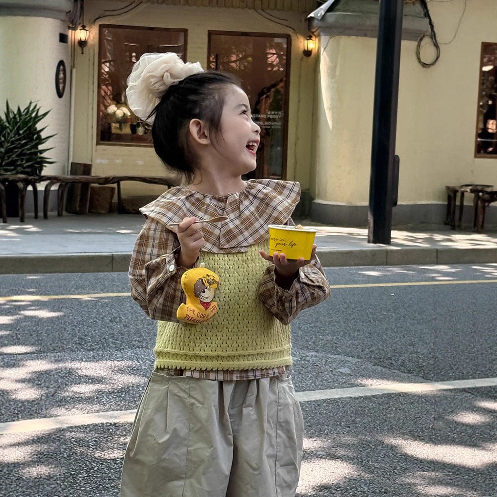 長袖シャツ・ブラウス ビックカラーチェック柄ブラウス 丸襟長袖トップス【mh0011066】