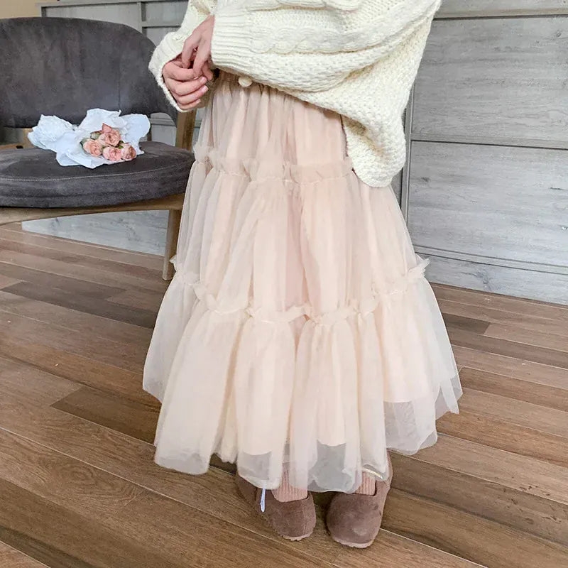 ニット・セーター Milk tea skirt / 110cm キッズセーター チュチュ チュールティアードスカート ニットルーズプルオーバー ケーキスカート
