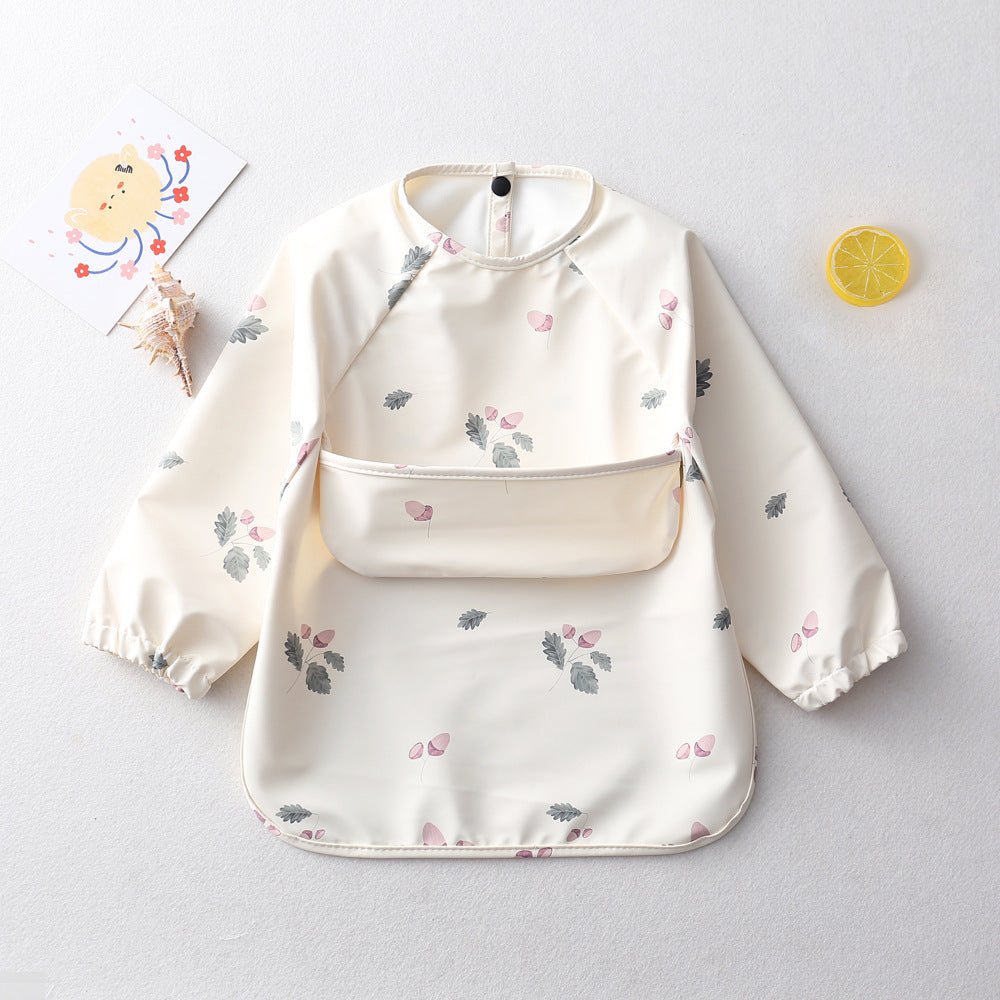 よだれかけ milky white acorn / S Long Sleeve PU Waterproof Bib 長袖 PU 防水 お食事エプロン【mh0012236】