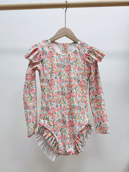 ベビー用水着 Monet's Garden / 140 ジュニアガールズ水着 長袖ワンピーススイムウェア ラッシュガード【mh0009333】