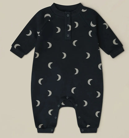 長袖ロンパース moon / 24M  90CM ベビーロンパース 月ムーンプリント裏フリース長袖ジャンプスーツ【mh0008152】