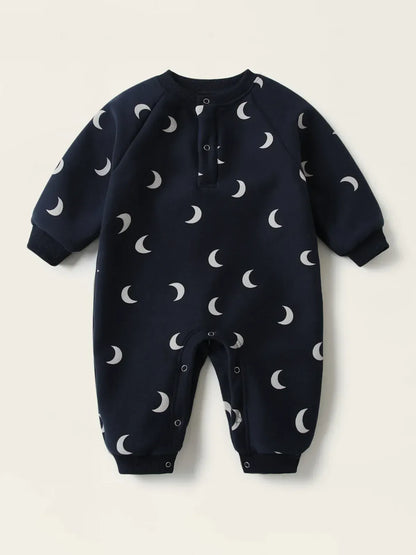 長袖ロンパース moon / 24M  90CM ベビーロンパース 月ムーンプリント裏フリース長袖ジャンプスーツ【mh0008152】