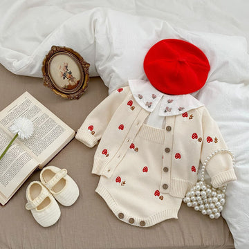 ロンパースセットアップ Mushroom Embroidered Cardigan & Romper Set キノコ 刺繍 カーディガン ロンパース【mh0012161】