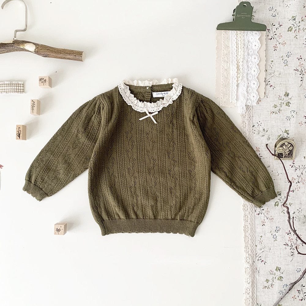 ニット・セーター mustard green / 73cm ベビー キッズ レース襟 ニット カットソー セーター ブラウス シャツ ガールズ