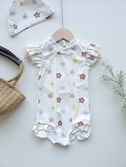 ベビー用水着 National style swimsuit colorful flowers / 80 ガールズ水着 キャップスリーブワンピーススイムウェア ラッシュガード【mh0009337】