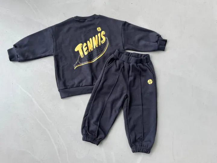長袖セットアップ navy / 12M  80cm キッズセットアップ 2点セット スウェットシャツ+スウェットパンツ テニス レターロゴプリント 2カラー
