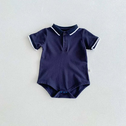 半袖ロンパース Navy / 66cm ベビーロンパース 半袖ポロシャツボディスーツ ホワイト/ネイビー/2カラー【mh0004459】