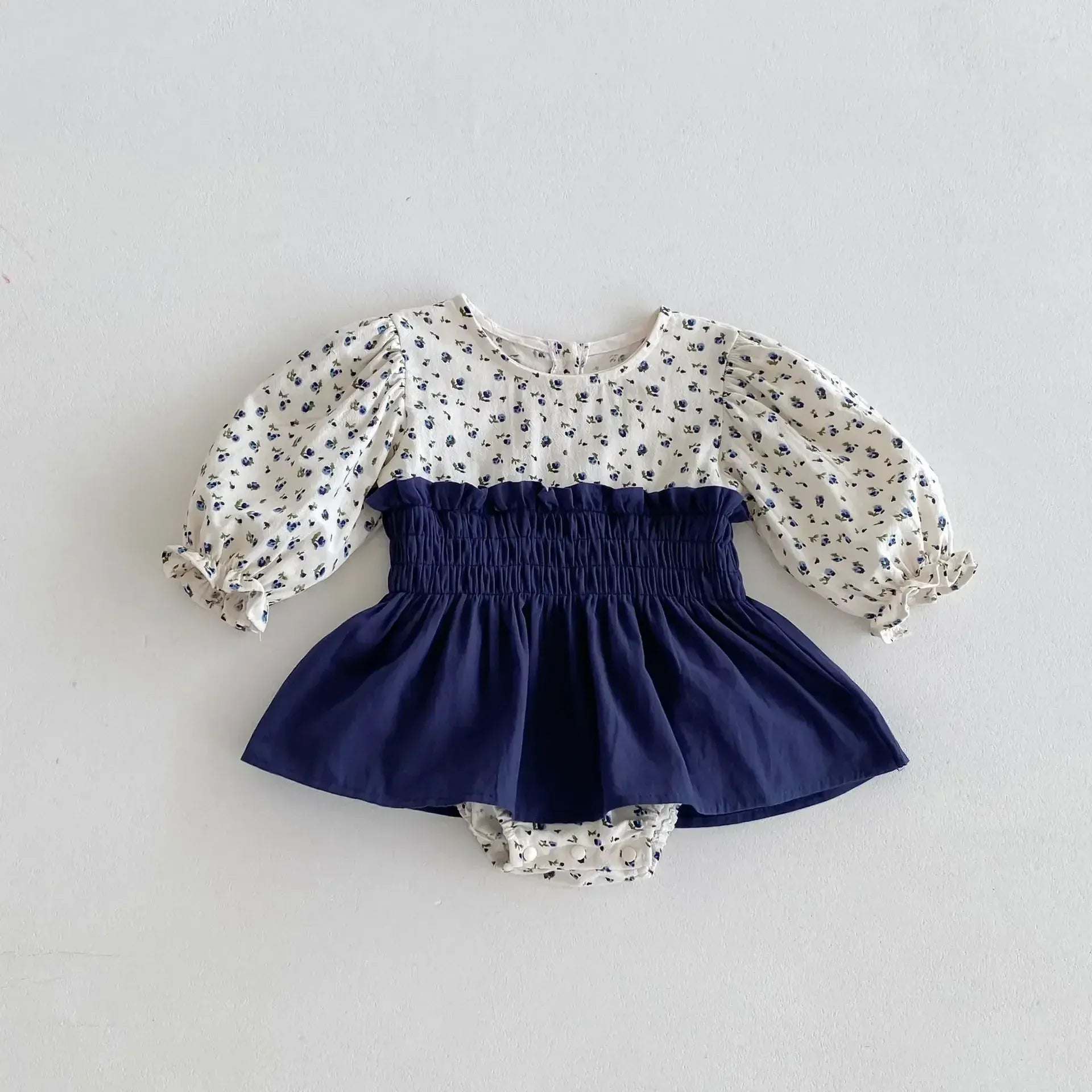 長袖ロンパース Navy / 66cm ベビーロンパース フラワープリントシャーリングスカートドッキング長袖ボディスーツ 2カラー【mh0007322】