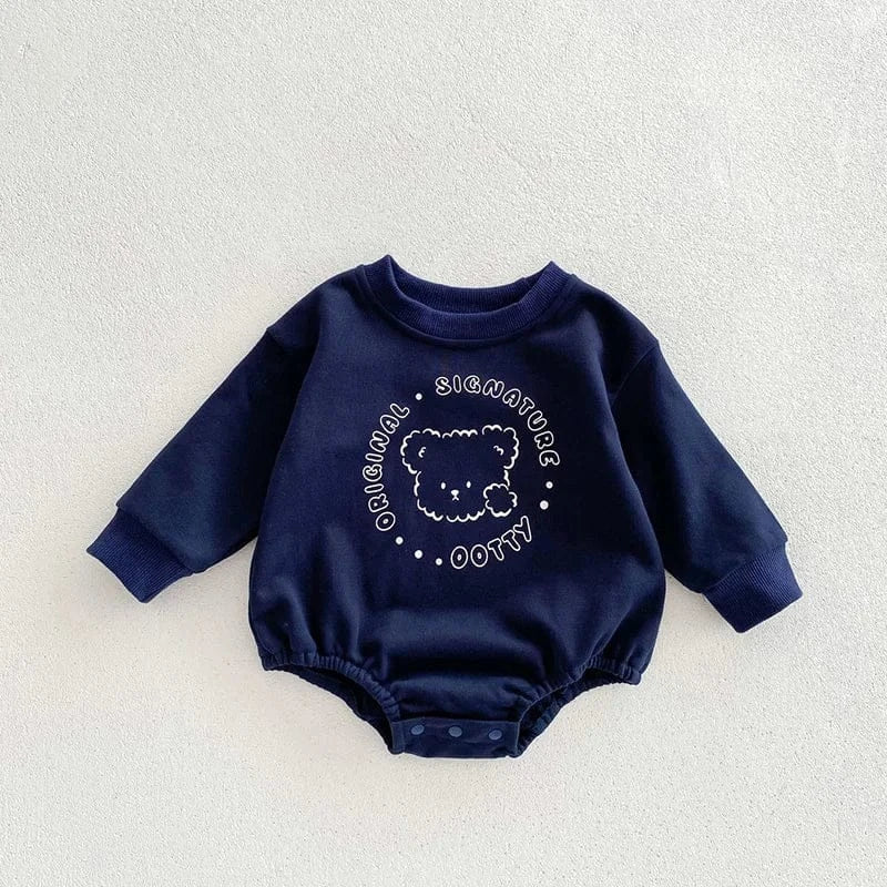 長袖ロンパース navy / 66cm ベビーロンパース 長袖ボディスーツ ベアくまプリント 3カラー